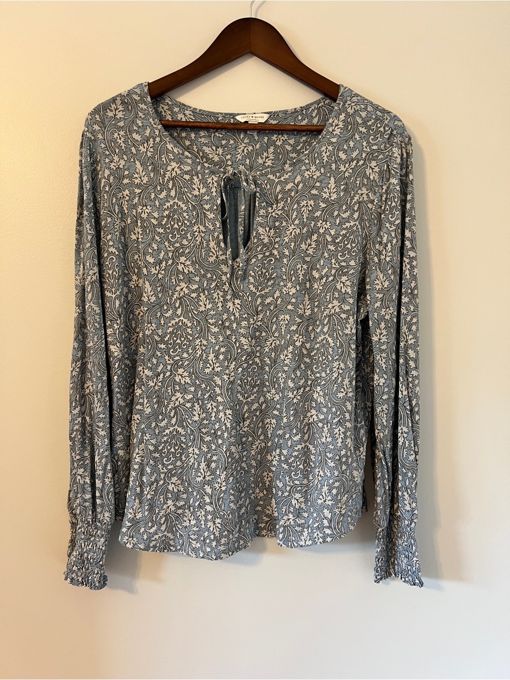 Lucky Brand Women's Large Floral Leaf Keyhole Boho Casual Top Cotton & Modal